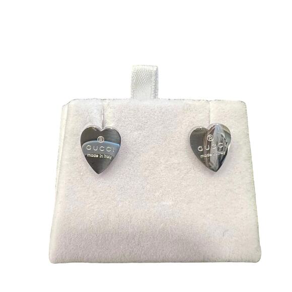 Gucci Trademark Silver Heart-Shaped Earrings (GGXX020) - Picture 1 of 4